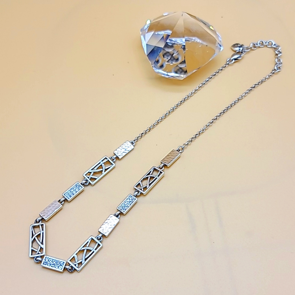 Brighton "Meridian Zenith" Textured Silver Necklace w/ Swarovski Crystal Details